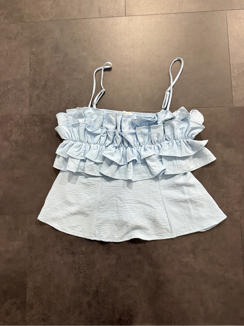 Sienna Sky Light Blue Ruffle Spaghetti Strap Camisole